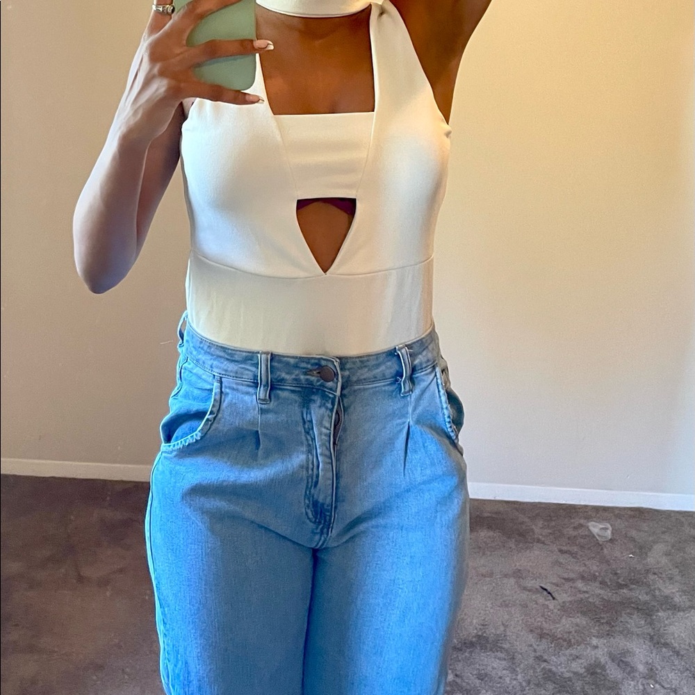 White mock neck bodysuit